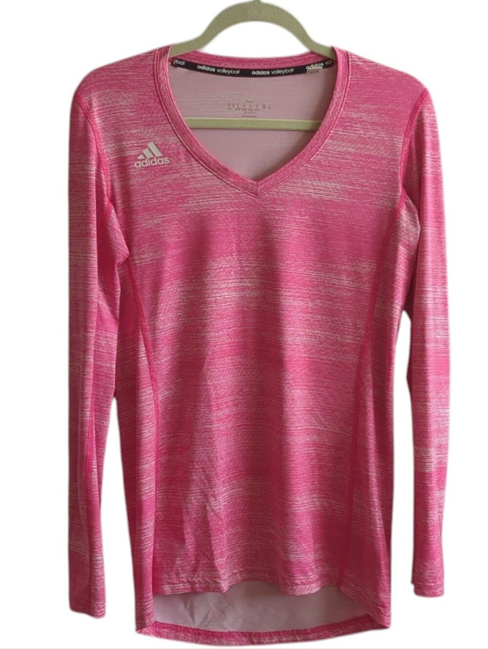 Adidas Volleyball Climalite Pink & White Marled Long Sleeve Stretchy Top Size S